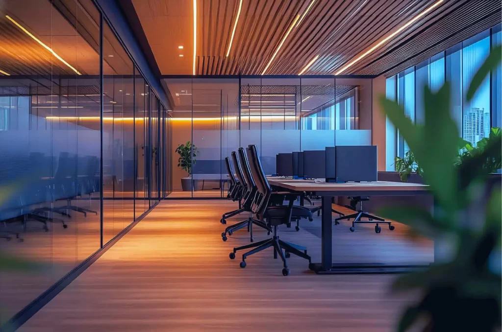 Premium office interior with glass partitions at Tower of Dreams Hinjawadi Pune