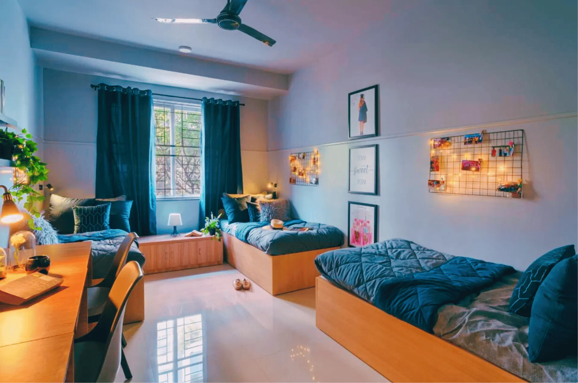 Twin sharing student room at Ivy League House Pune with study desks and modern interiors